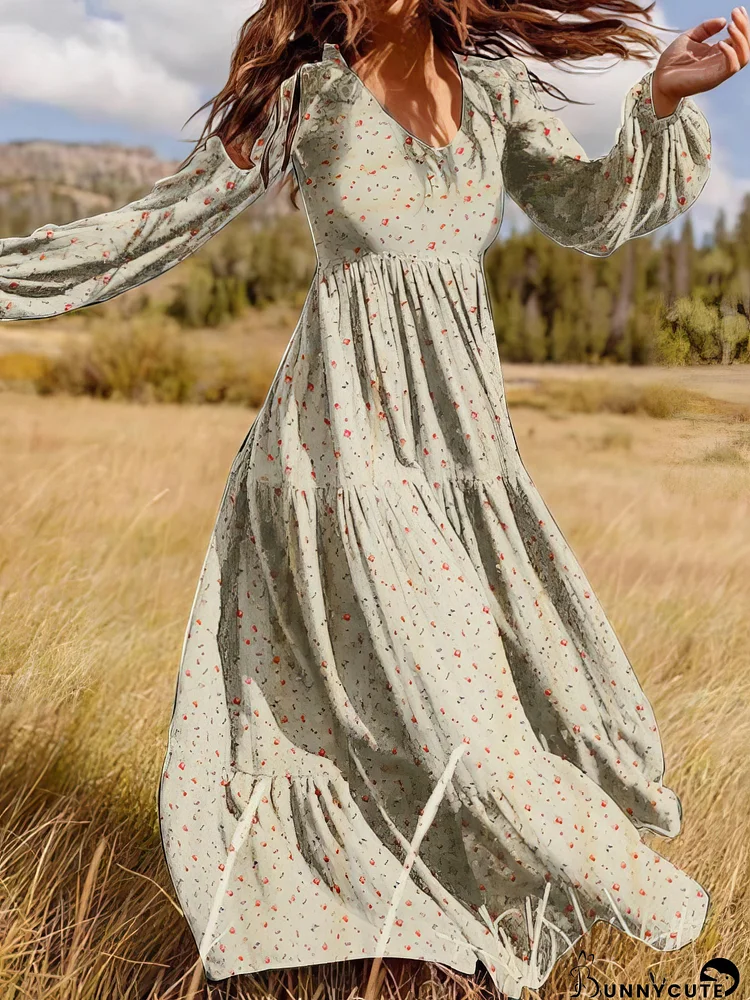 Temperament Chiffon V-Neck Long Sleeve Dress