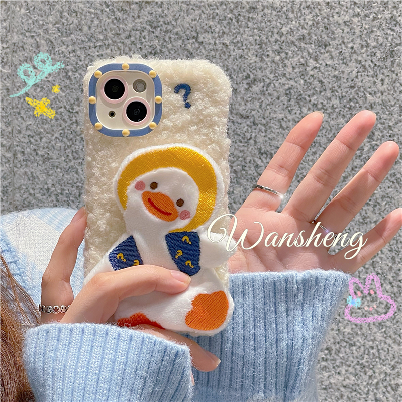 저널세이 플러시 자수 만화 틸트 헤드 오리 아이폰 케이스 깨짐 방지 커버