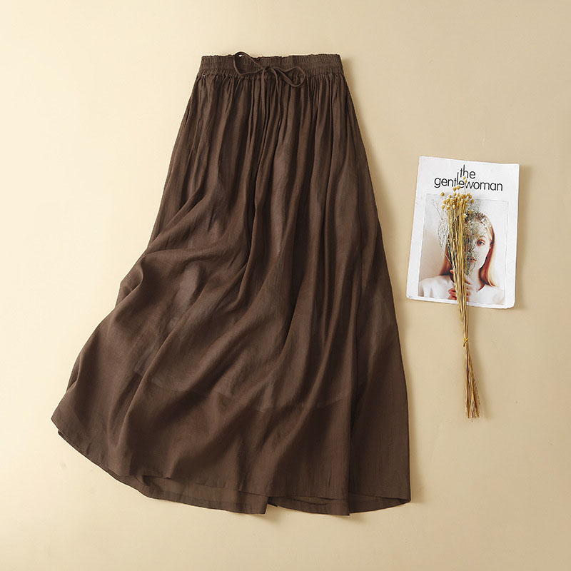 Rotimia Amoi Thin Double-layer Lined Artistic Cotton Linen Skirt