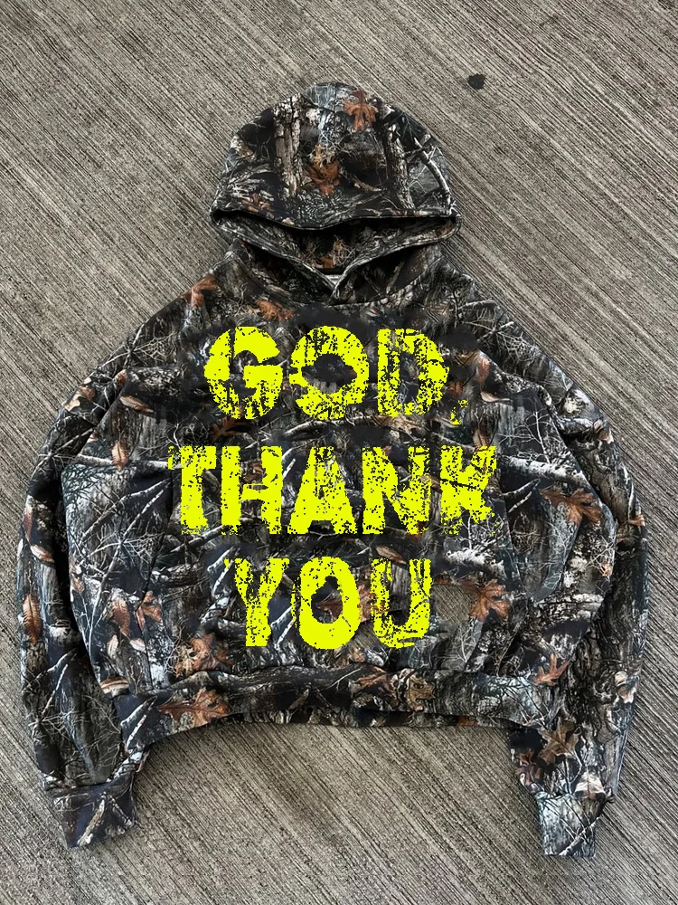 Thank God For The Tree Textured Hooded Sweatshirt