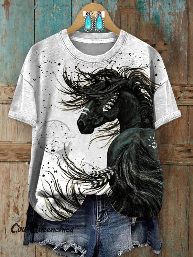 Horse Art Print Casual T-shirt Multicolor / S