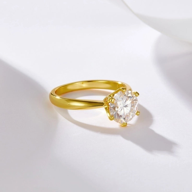 18K Gold Plated 925 Sterling Silver Moissanite Round Rings GRA Certificate