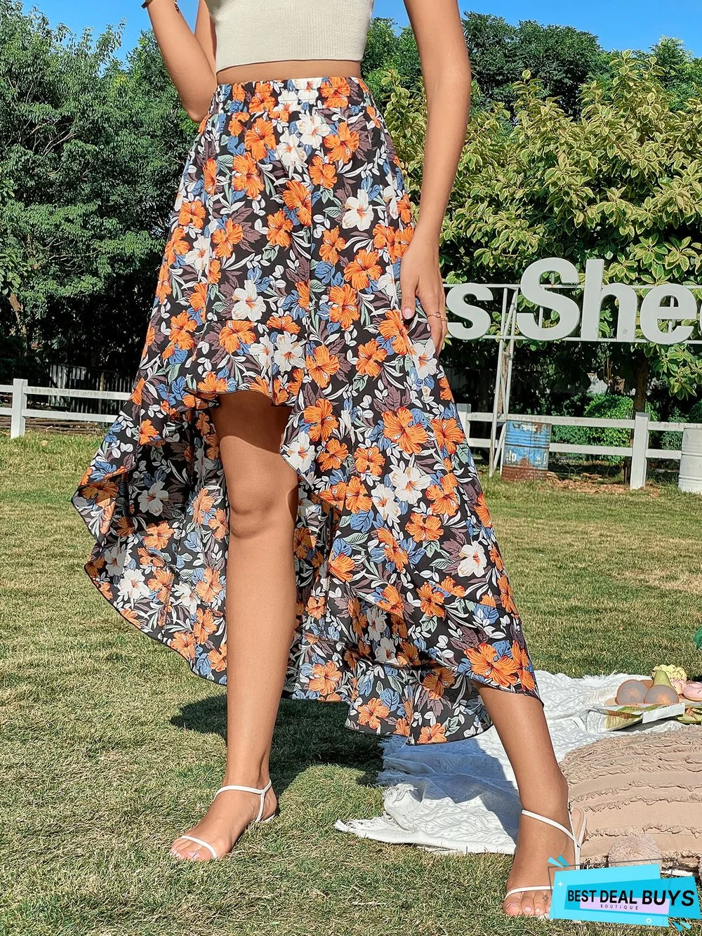 Ins Casual Trend Irregular Print Skirt A-Line Skirt