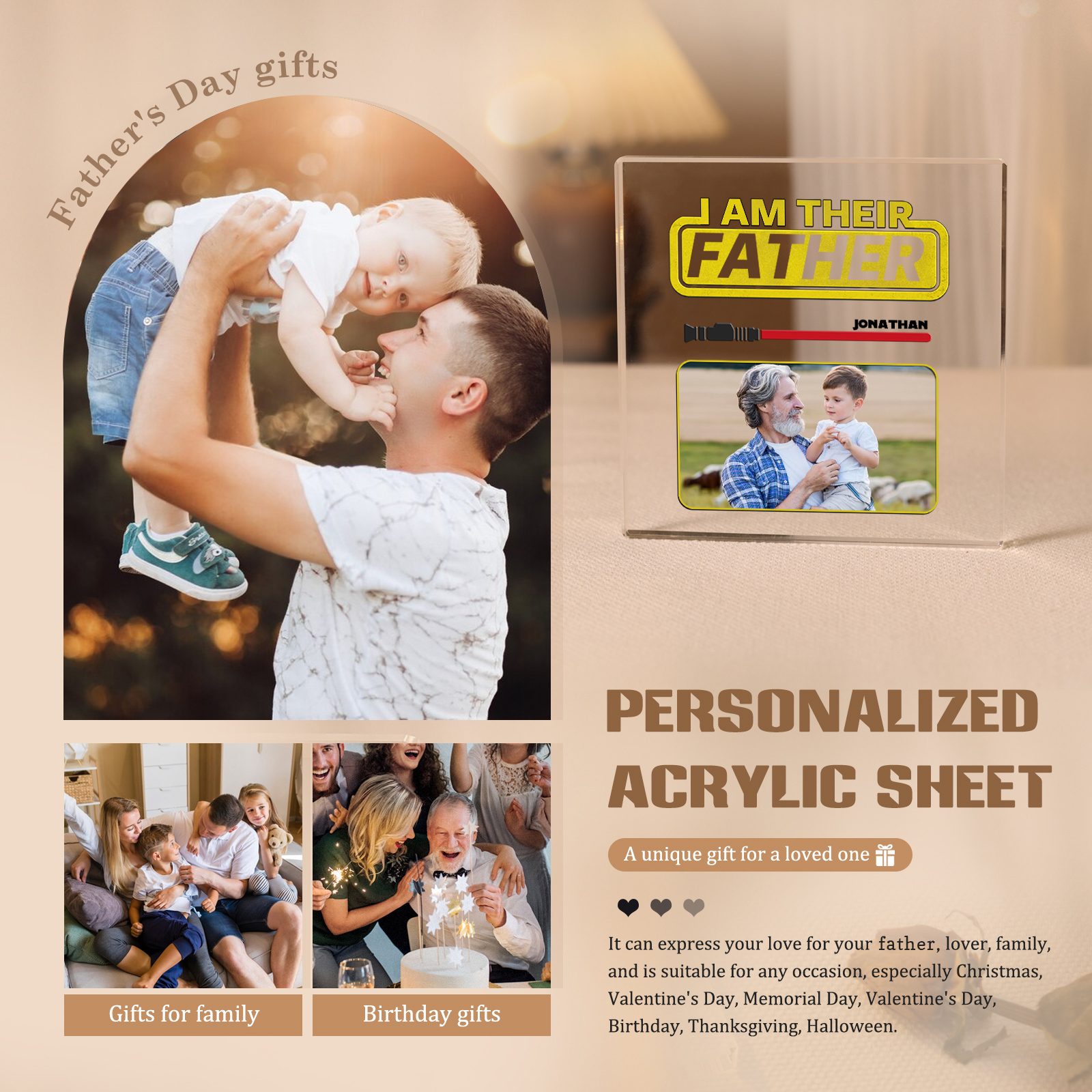 1 Name - Personalised Photo & Name Acrylic Square Keepsake Rectangle Plaque "I Am Their Father" Gifts for Dad-Jessemade AU