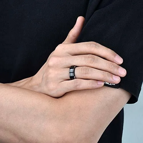 6MM 8MM 10MM Women's Or Men's Tungsten Carbide Wedding Matching Rings Duo Tone Black and Silver High Polished Silver Tone Beveled Edge Double Groove
