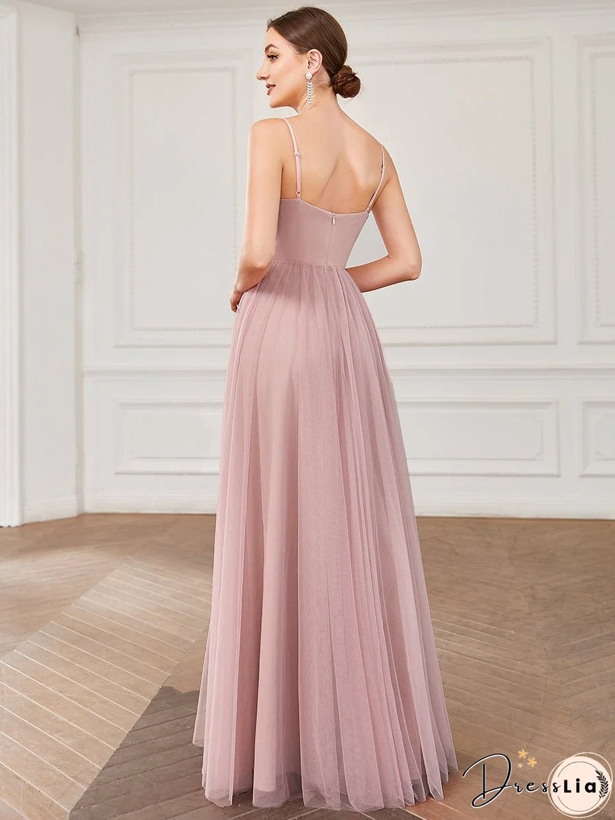 A Line Deep V Neck Spaghetti Straps Wholesale Bridesmaid Dresses