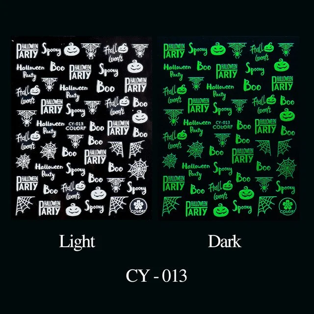 Nail Stickers Back Glue Fluorescent Light Halloween Pumpkin Little Ghost Designs Nail Decal Decoration Tips For Beauty Salons-Nail Inspo