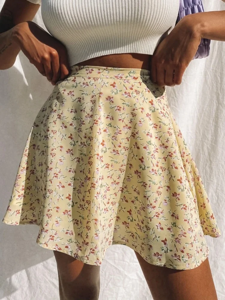 Wearshes Flowy Floral High Waist Wide Skirt
