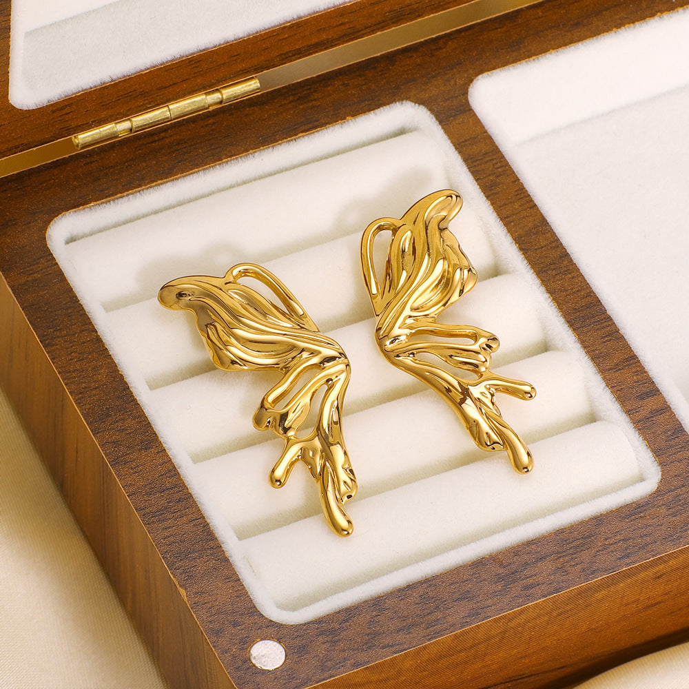 Ins Style Niche Design Butterfly Titanium Steel Earrings Female 18K Gold Plated Stainless Steel Earrings