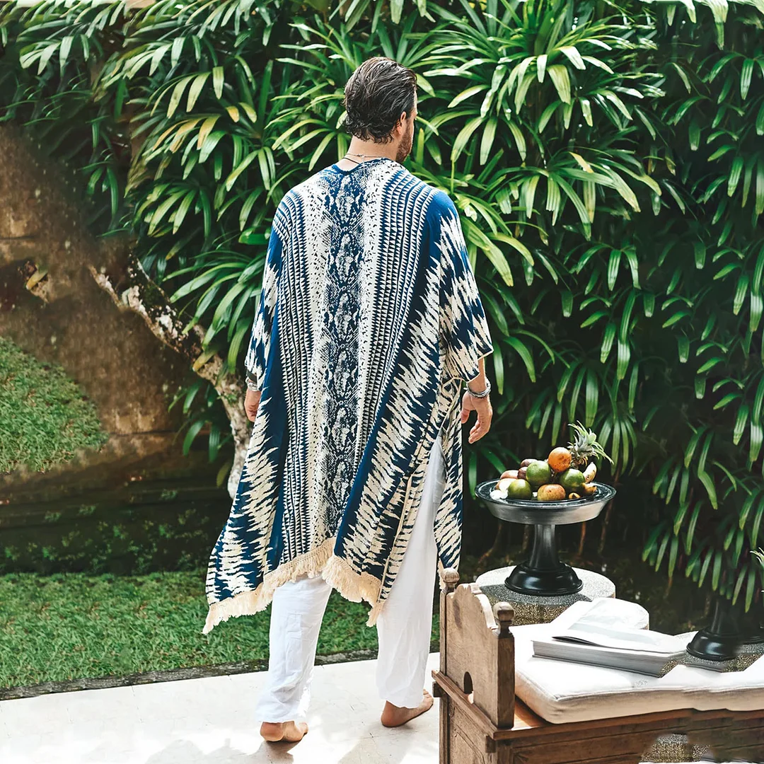 Linen Tribal Print Robe Kimono-inspireuse