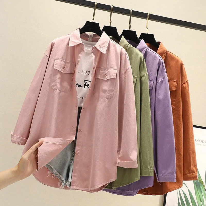 Women Blouses Shirts Tunic Womens Tops And Blouses 2020 Womenswear Long Sleeve Clothing Button Up Down White Double Pockets New