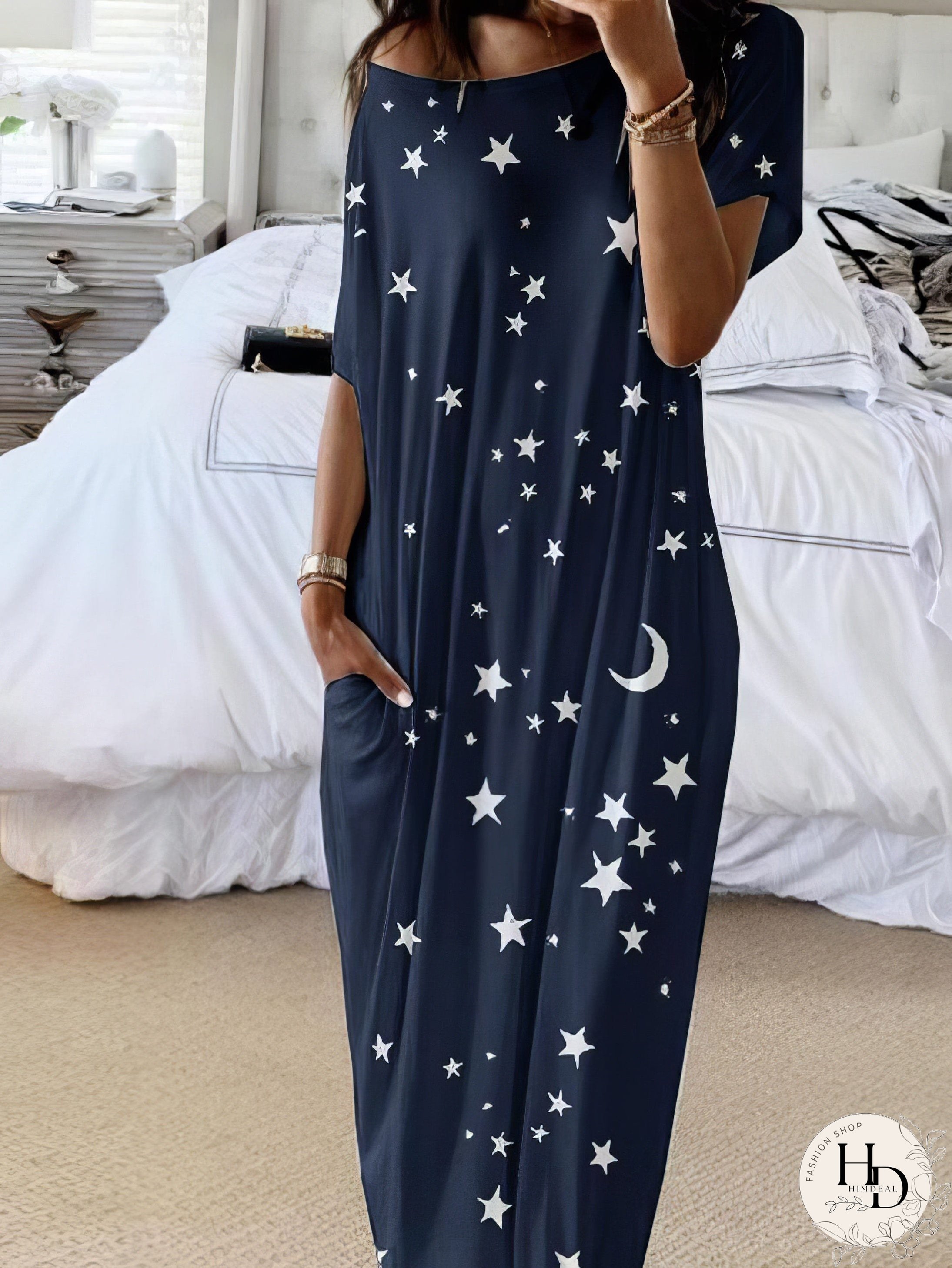 Starry Night Short Sleeve Maxi Dress