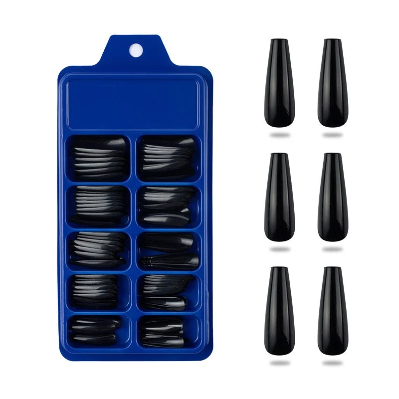 100 Pieces Long Press Fake Nails Full Acrylic Pressed Fake Nail Cover Reusable Full Coverage Nail Tips Manicure Tool CL05