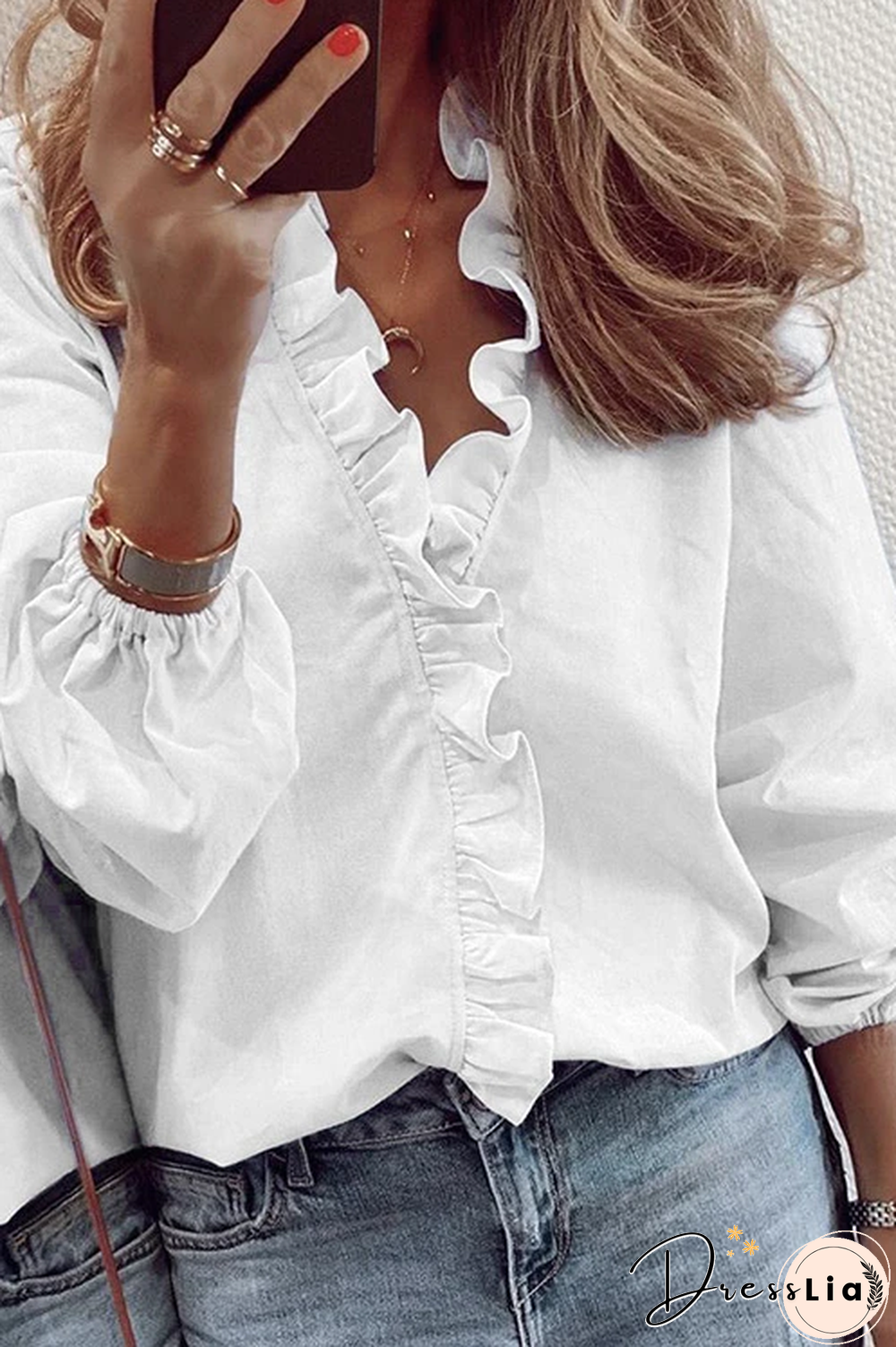 Deep V Neck Scallop Shirt