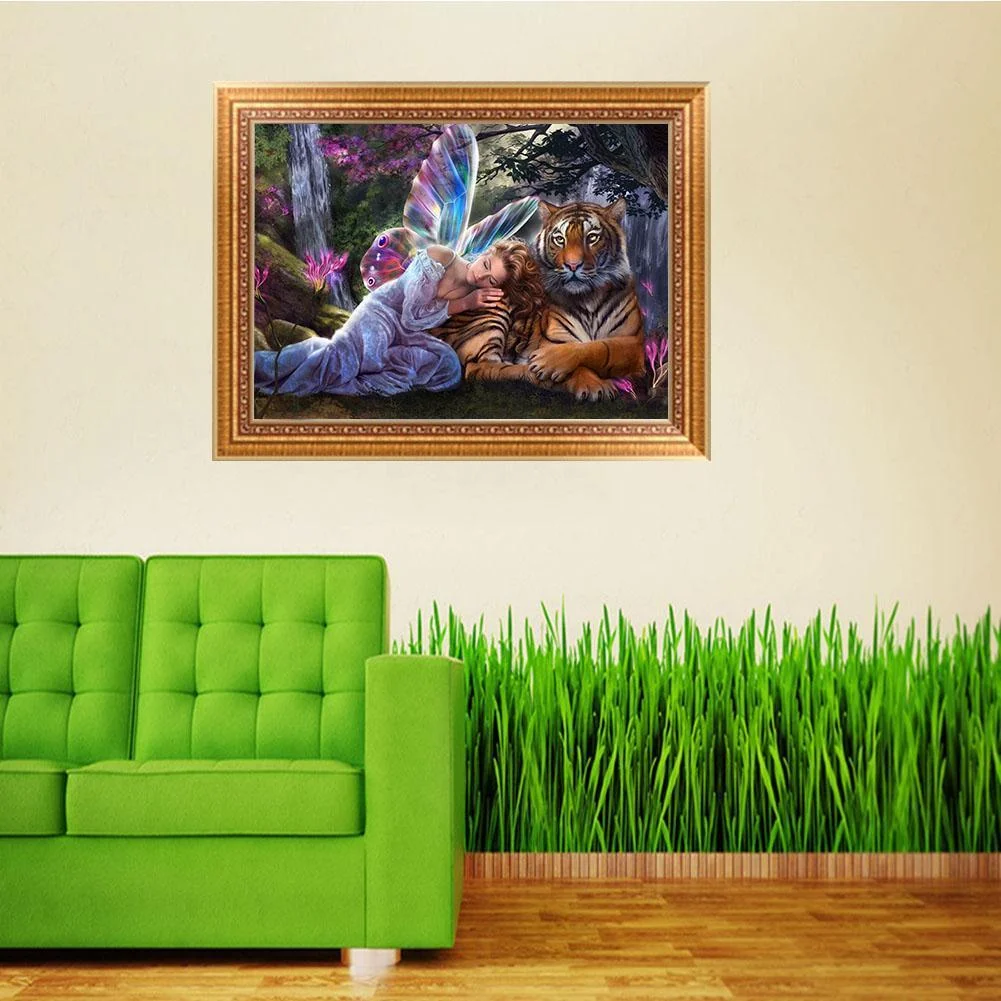 Diamond Painting - Partial Round Drill - Beauty and Tiger(40*30cm)