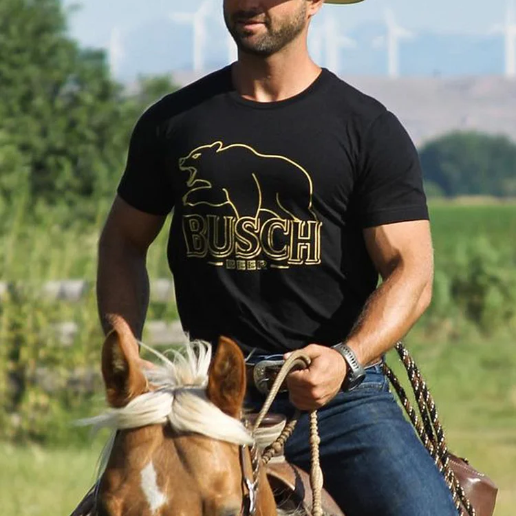 Western Style Busch Print Short Sleeve T-Shirt