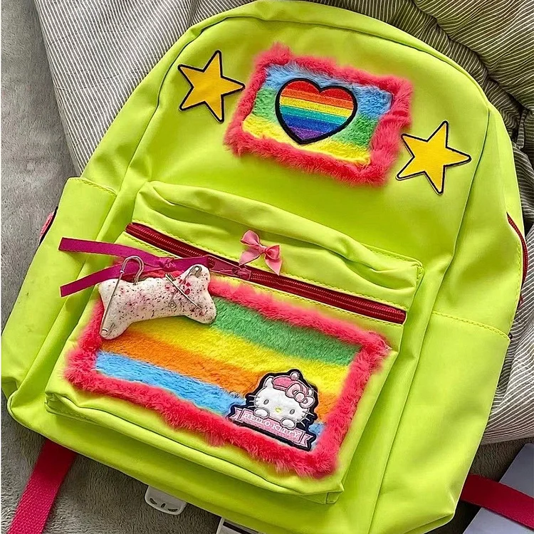 Cute Hello Kitty Cat Rainbow Y2K Backpack Bag weebmemes