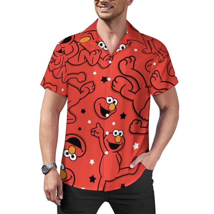 Red Dancing Elmo Cuban Guayabera Beach Shirt Men Summer Tropical Casual Aloha Hawaiian Tops - Heather Prints Shirts