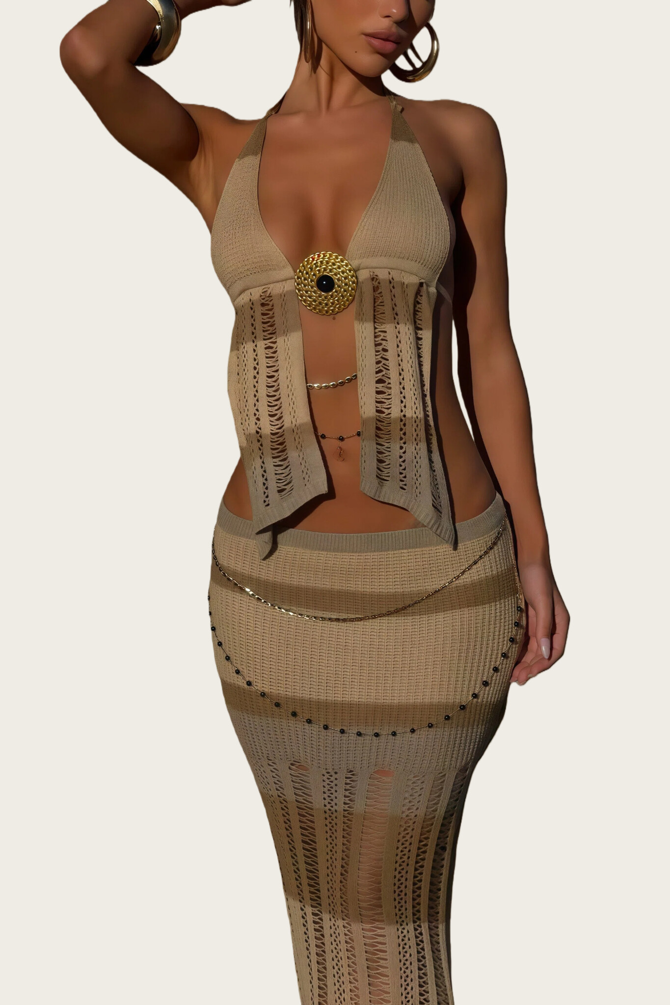 Halter Neck Knit Crop Top & Maxi Skirt Set - HIGIANNA&reg;