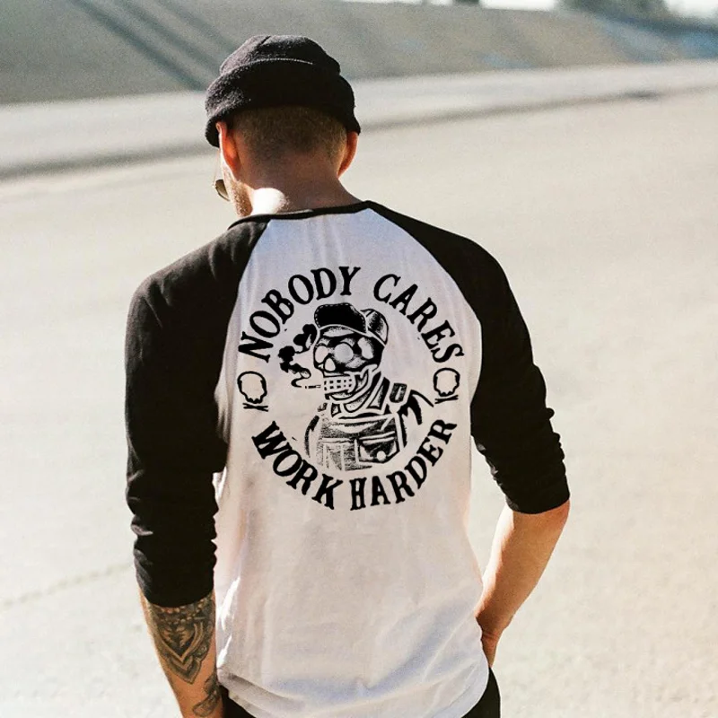 Uprandy Cool Nobody Cares Work Harder Skull Printed Patchwork T-Shirt -  UPRANDY