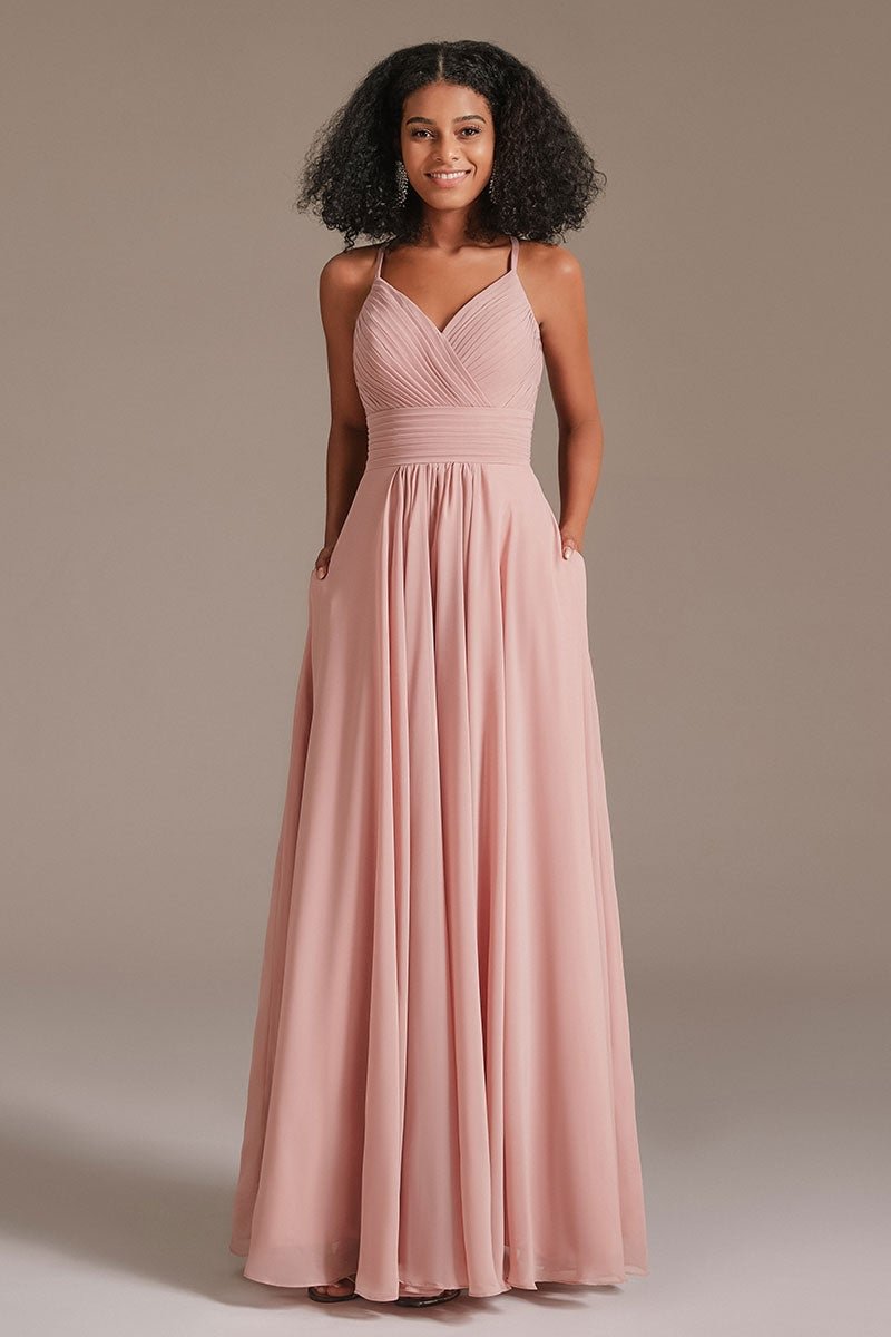 Pleated Dusty Rose Bridesmaid Dress With Pockets | Ballbellas Ballbellas