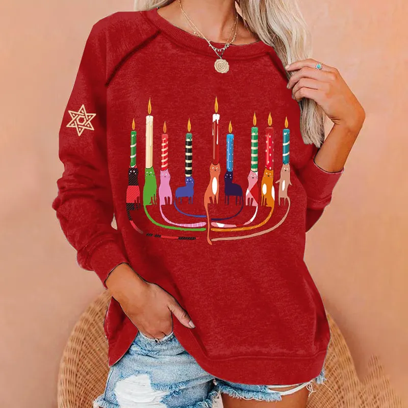 Women's Vintage Happy Chrismukkah Printed Crew Neck Sweatshirt
