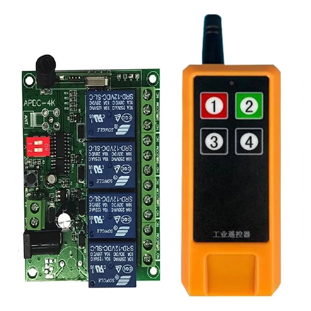 DC 12V 24V 10A 4CH RF Switch 433mhz 4 Channel Relay Wireless Remote Control Transmitter Receiver Switch for Fan Motor