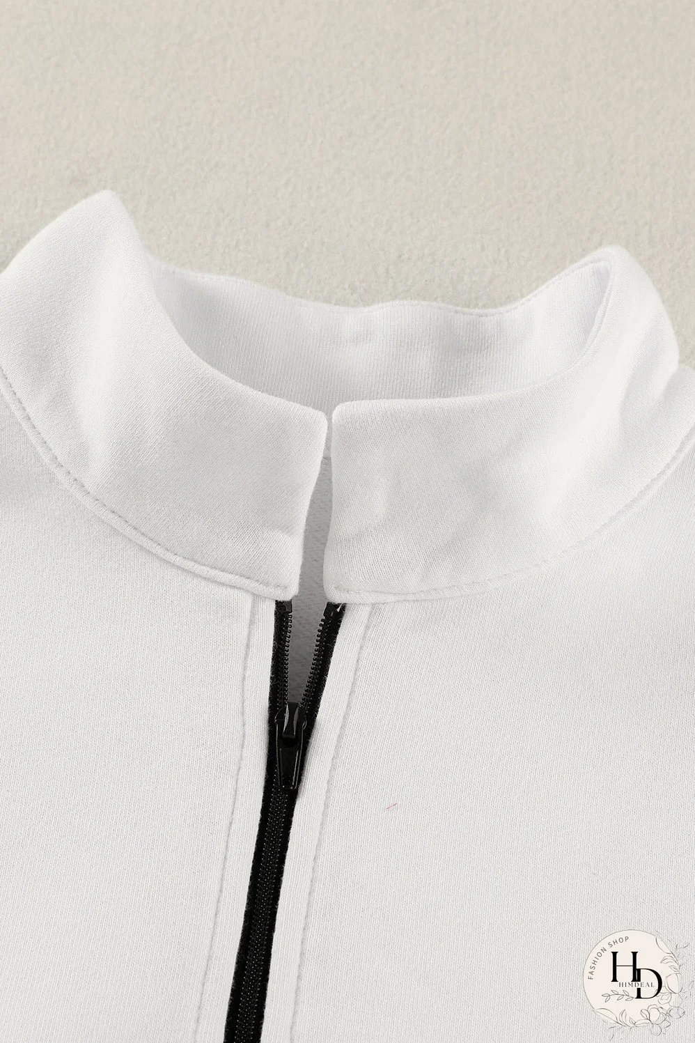 Cozy White Ribbed Pullover with Quarter-Zip Detail