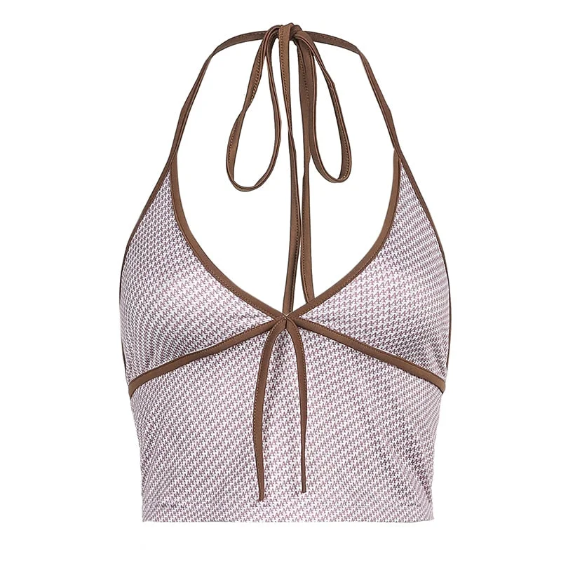 Rapcopter y2k Pink Printed Camis Cute Crop Top Tie Up Tank Top Retro Party Harajuku Tee Women Sweet Mini Vest Sweat Holiday 90s