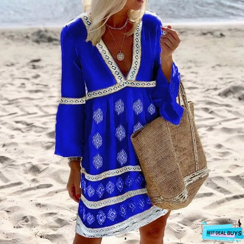 Summer Retro Print Casual A-line Loose Dress