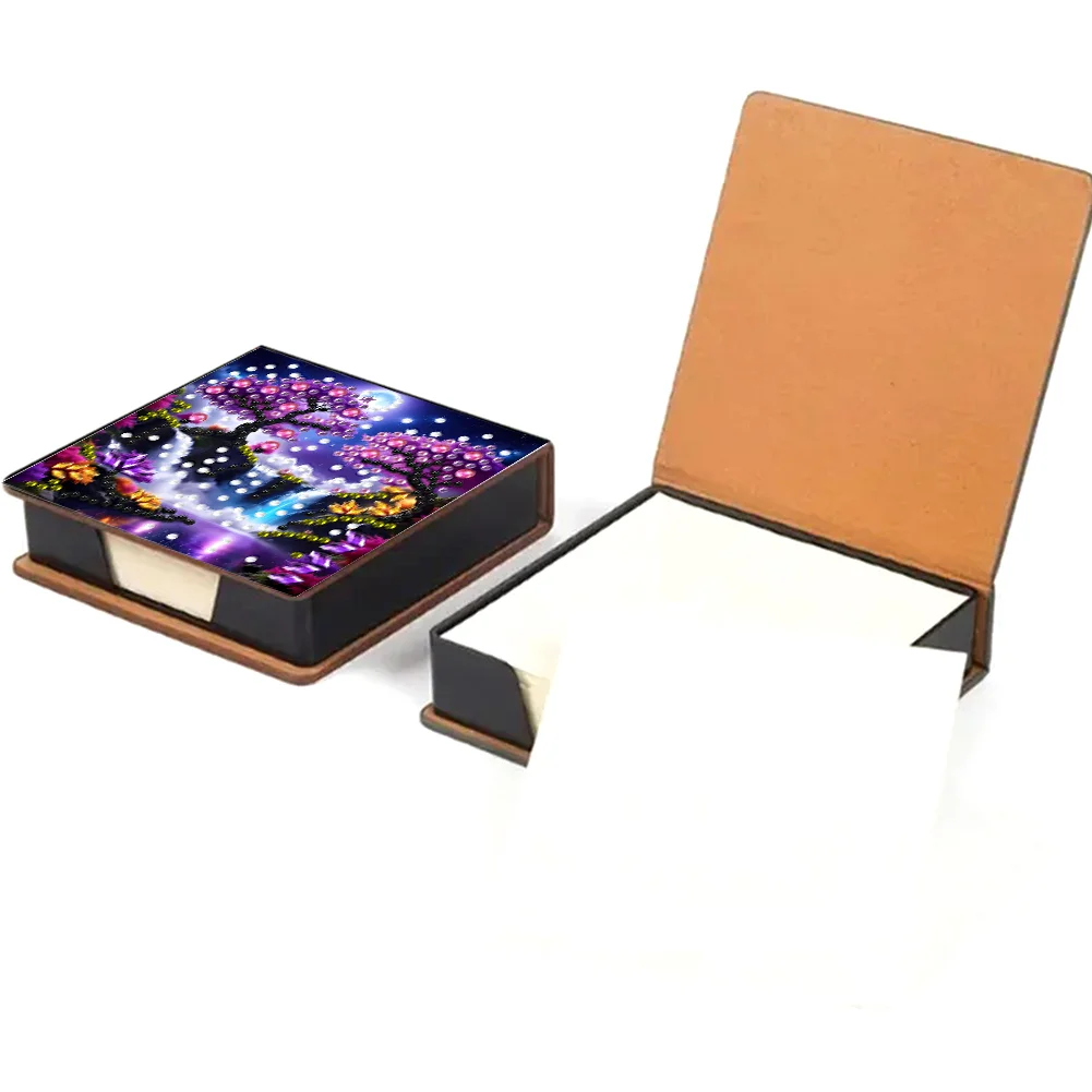 PU Tree Diamond Painting Notecard Box with Papers for DIY Art Craft