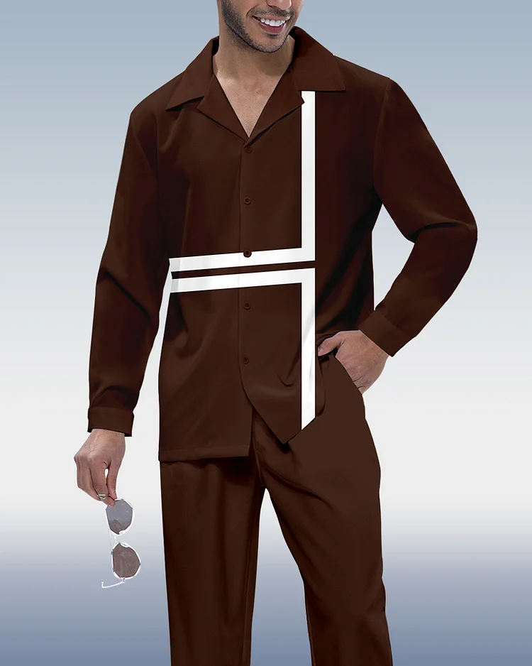 Men's Color Block Long Sleeve Shirt Walking Suit 366