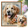 Golden Retriever And Flowers-11CT Stamped Cross Stitch 40*50cm/15.75*19.69in