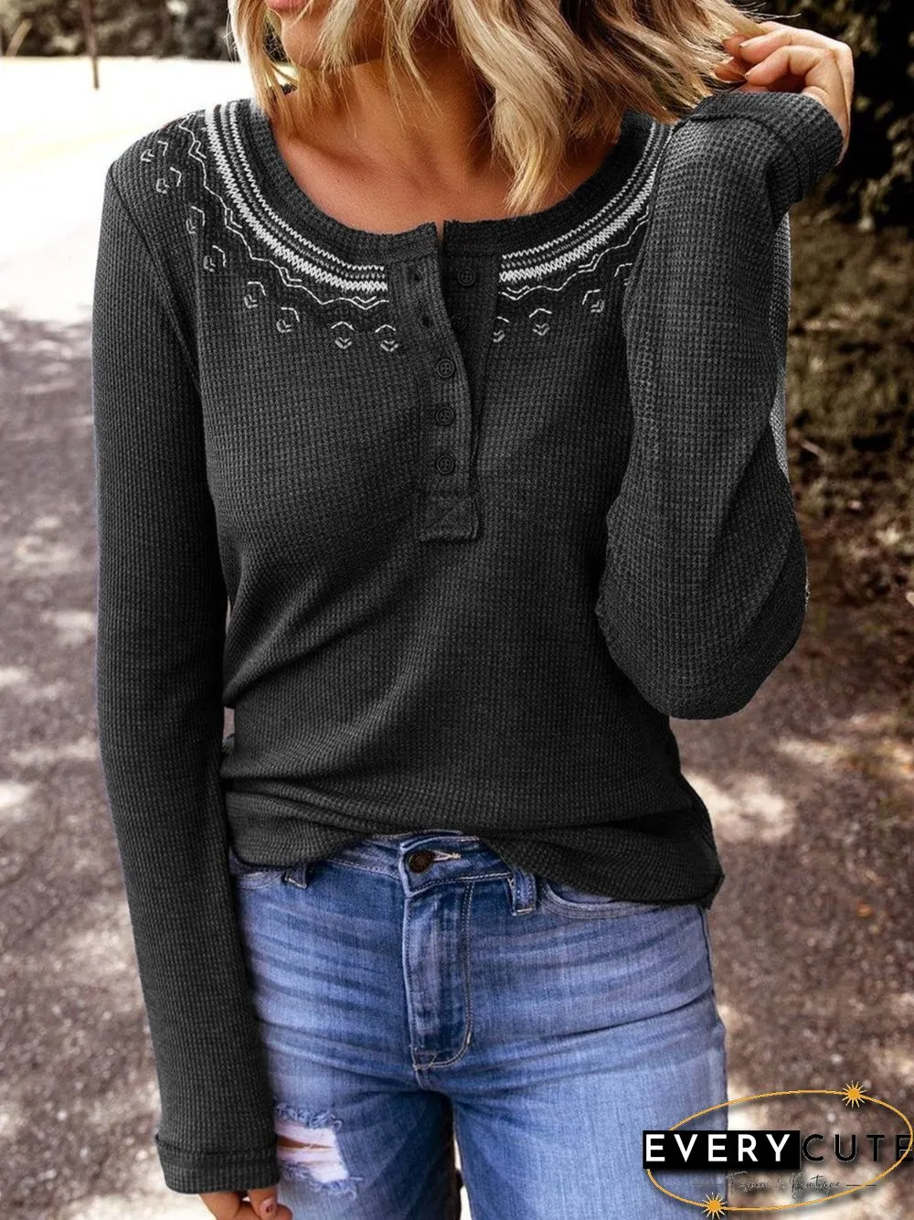 Navy Blue Crew Neck Casual Knitted Plus Size Sweater