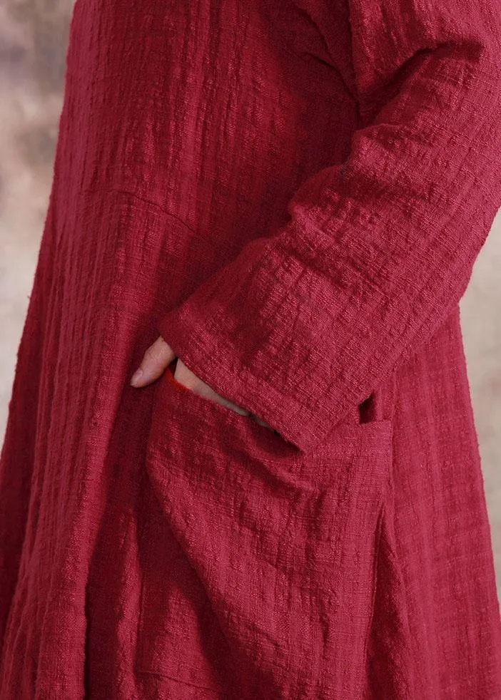 Organic asymmetric linen clothes For Women Fabrics red Dress fall