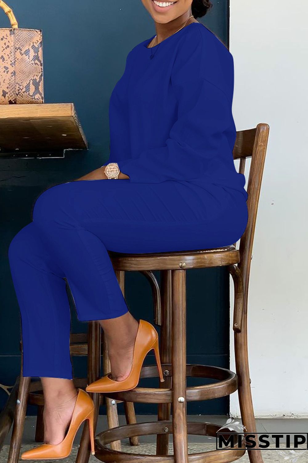 Orange Fashion Casual Solid Basic O Neck Long Sleeve Two Pieces