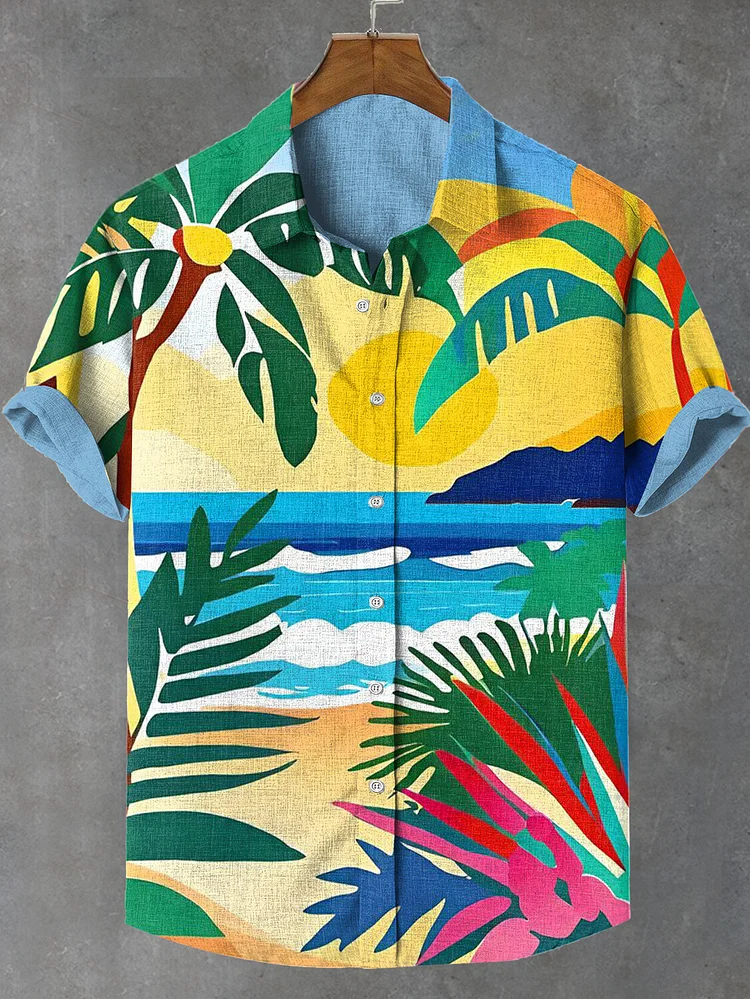 Men's Hawaii Vacation Travel Art Print Short Sleeve Shirt