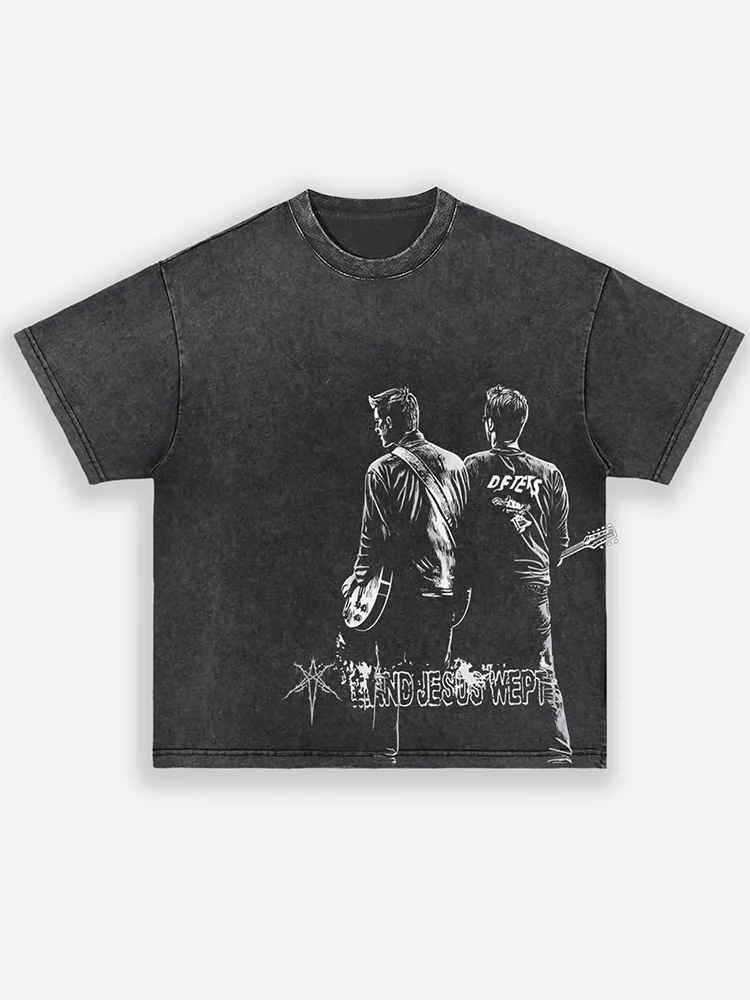 Singer Band Back Pickled Round Neck T-shirt