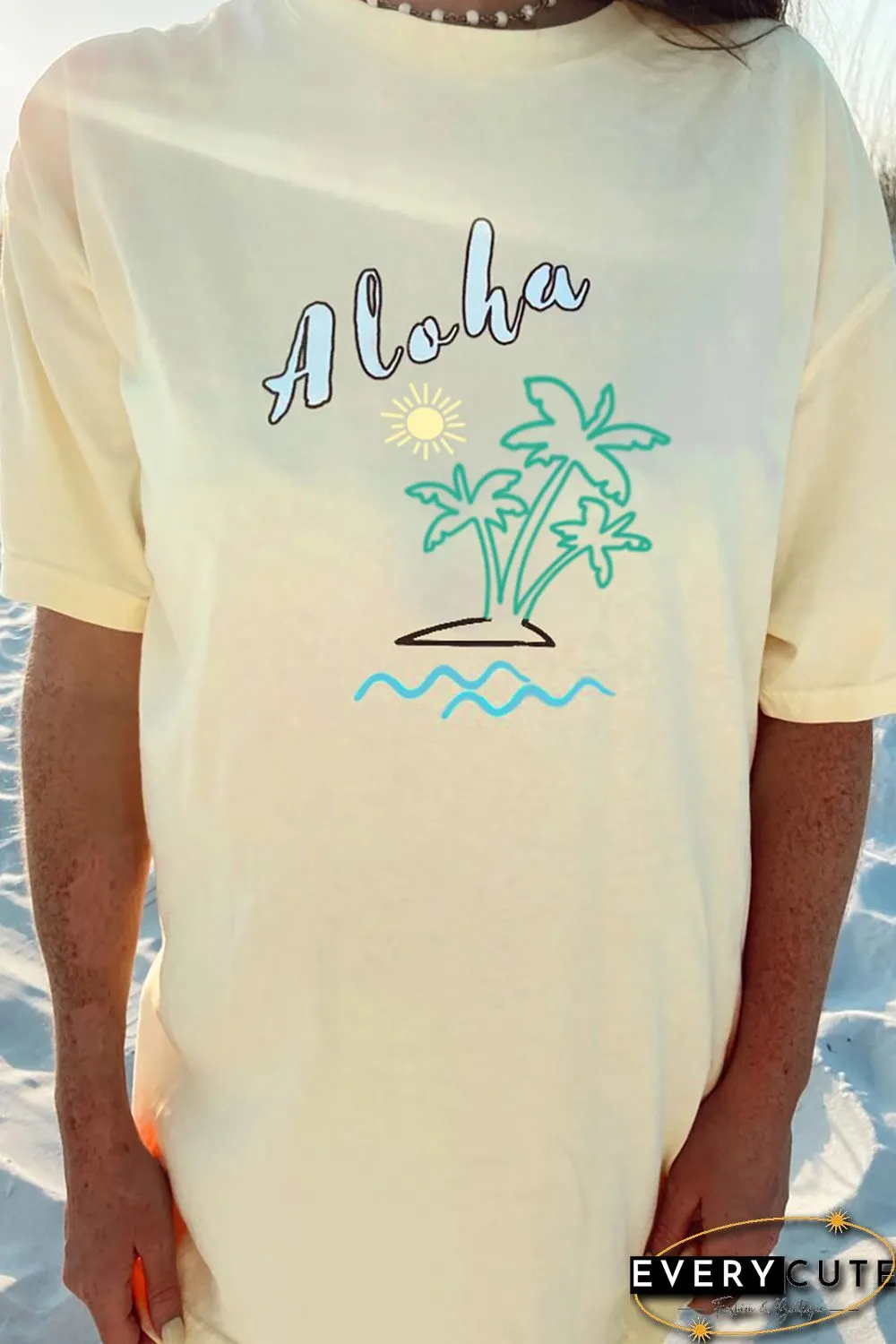 Yellow Aloha By The Beach Oversize Boyfriend Tee