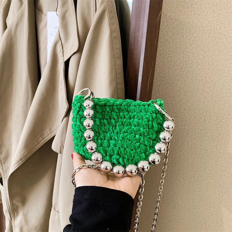 Kid’S Woolen Solid Color Elegant Classic Style Weave Square Open Shoulder Bag