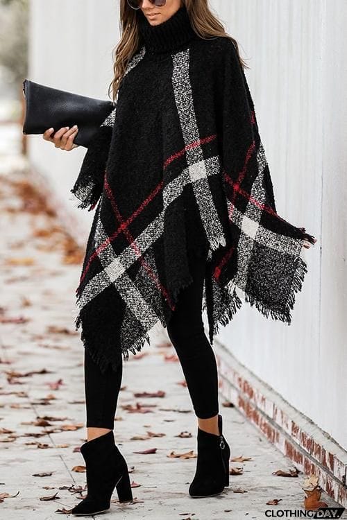 Stripe Tassel Loose High Collar Sweaters