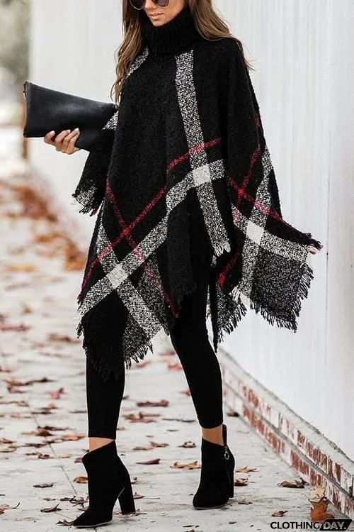 Stripe Tassel Loose High Collar Sweaters