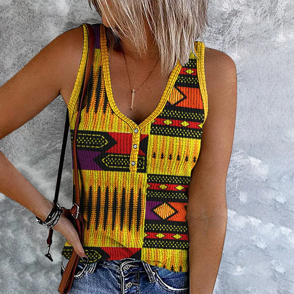 Africa Ethnic Splicing Geometry Graphics V-Neck Tank Top