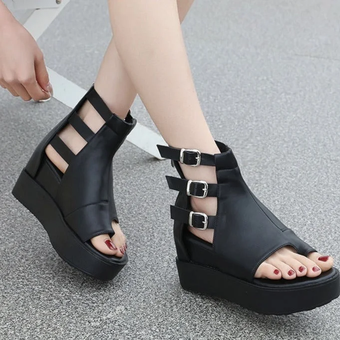 Japanese Anime Wedge Sandals For Women Ankle Strap Increase Heels Open Toe Sandals Platform Hollow Out Comfortable