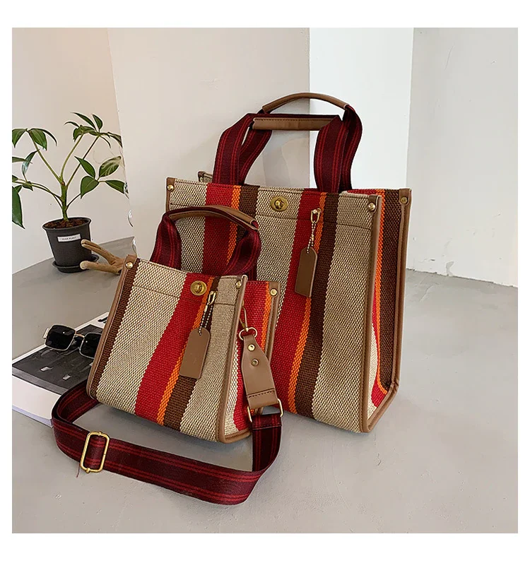 Pongl Linen Weave Women's Bags Tote Large Capacity Shopper Bag Female Travel Handbag Luxury Brand Crossbody Shoulder Bag Trend