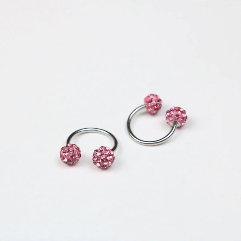 【Queen C】Micro Pave 2 Sides Ball Screw Back Stud Lip Ring Nose Ring