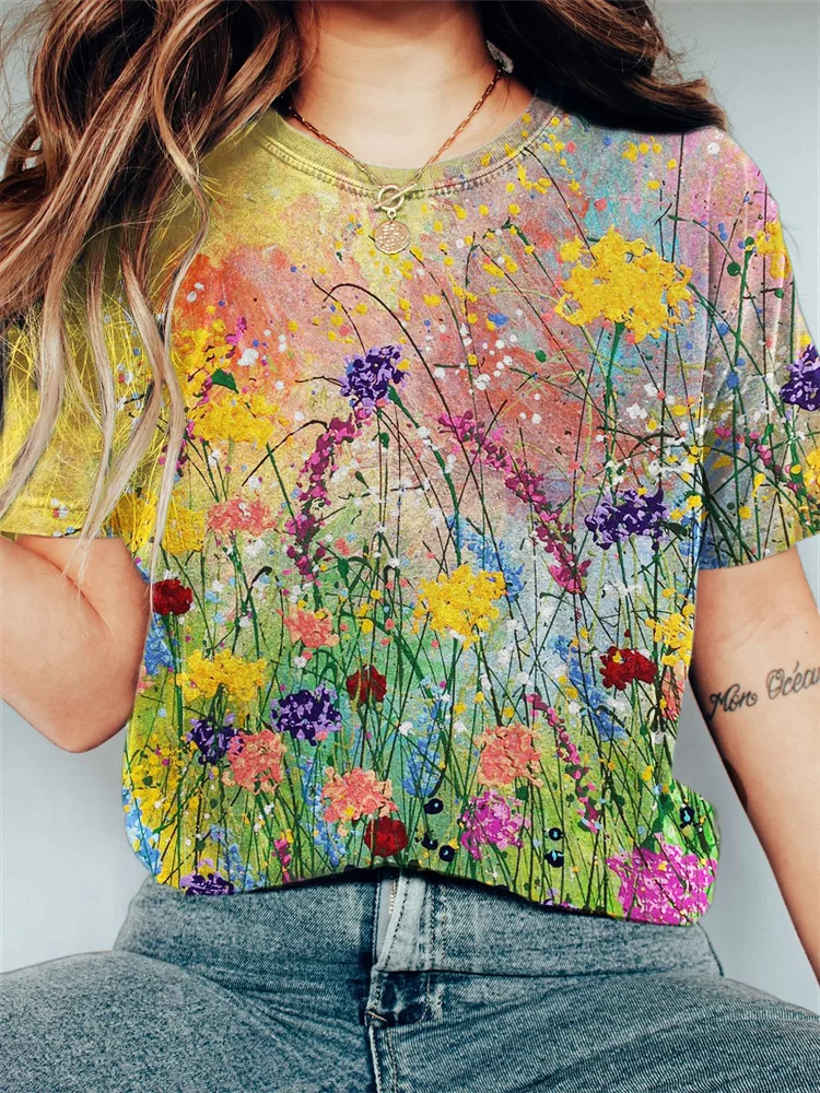 Wild Flowers Oil Painting Vintage T Shirt