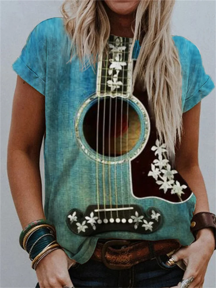 Classy Flowers Deco Guitar Inspired T Shirt