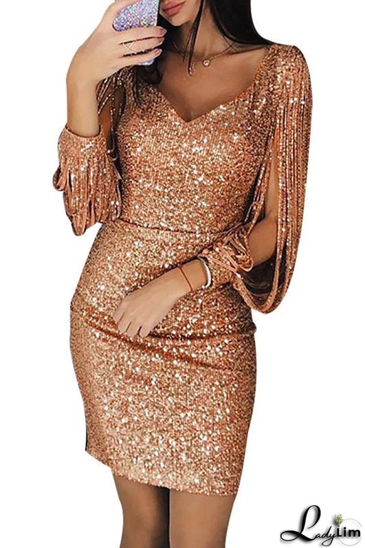 Sexy Sparkly Slit Sleeve Bodycon Dress