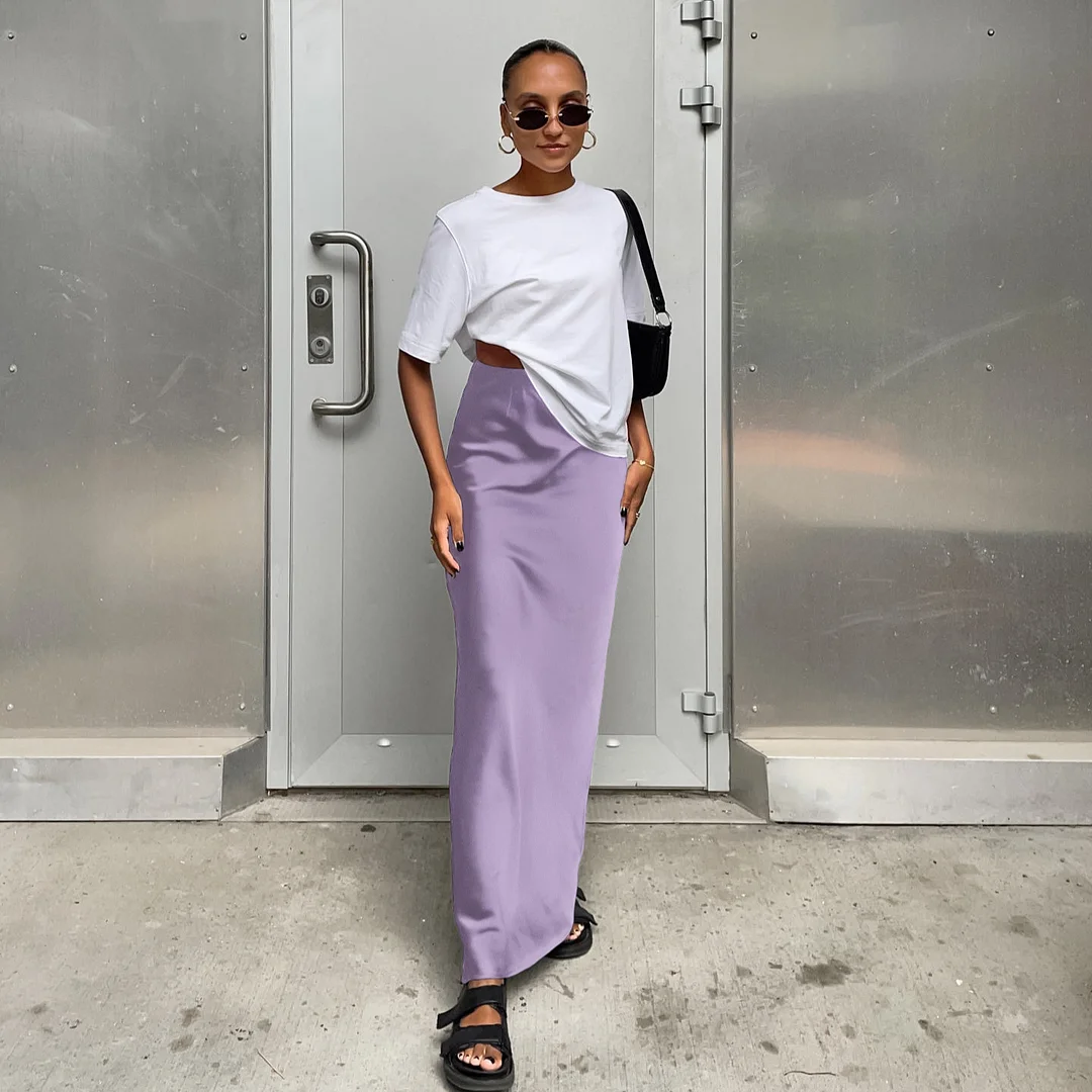 Uveng Uveng And Summer New Simulation Silk Skirt Satin Bread Hip Skirt Women Casual Color Tintail Skirt